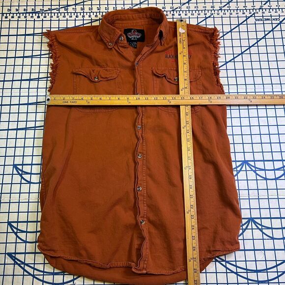 Sturgis 2010 Bike Week Sleeveless Button Shirt Size Large Eagle Graphic Orange - Picture 10 of 10